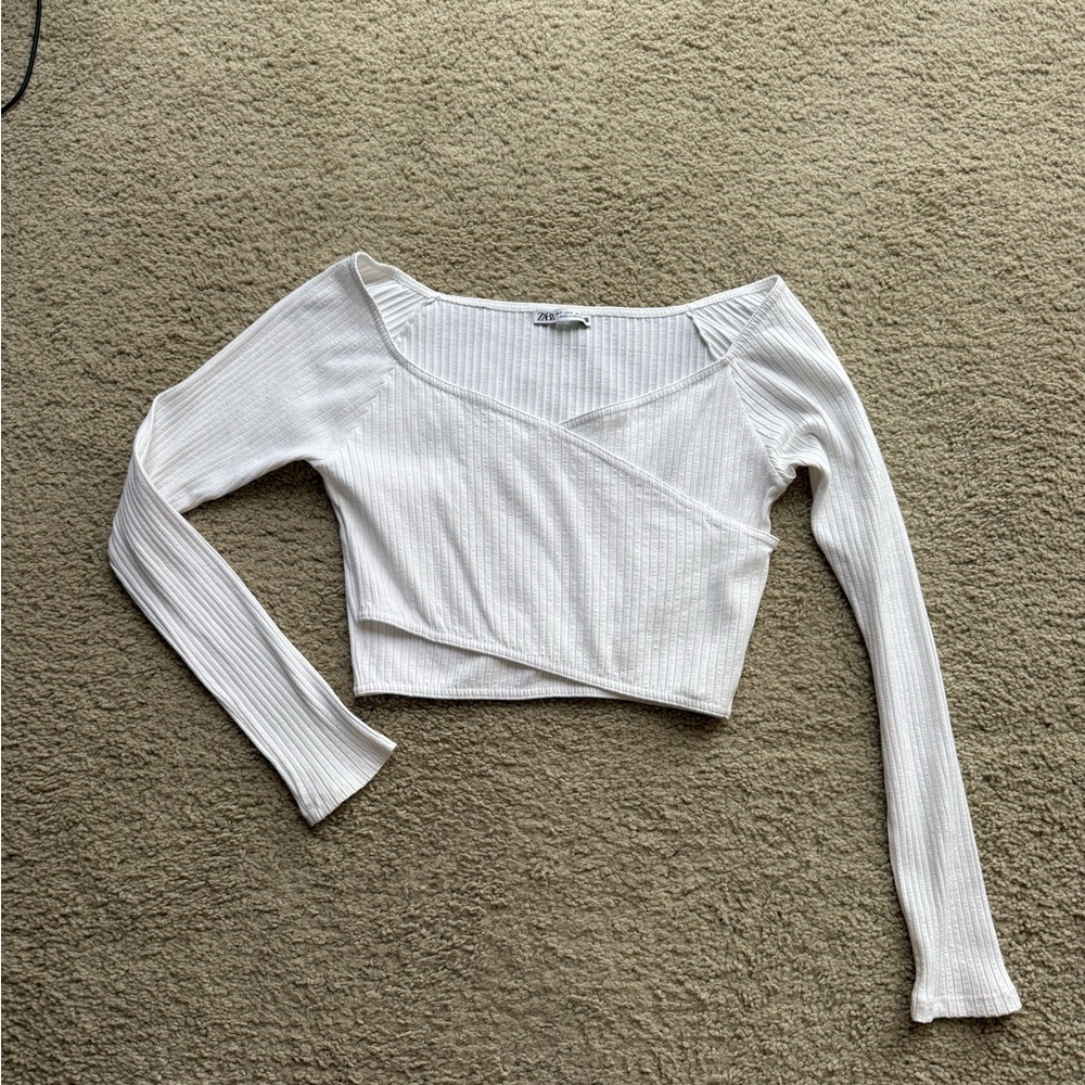 Zara White Ribbed Crop Top